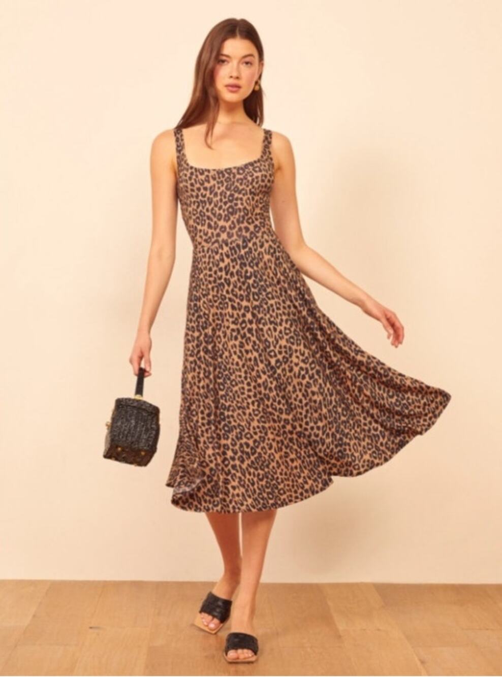 REFORMATION Rou Knit  Dress XS Cougar Leapard Print Midi A-Line Pockets NWOT